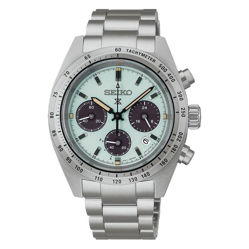 Seiko Mens X Speedtimer Solar Green Dial Watch In Silver