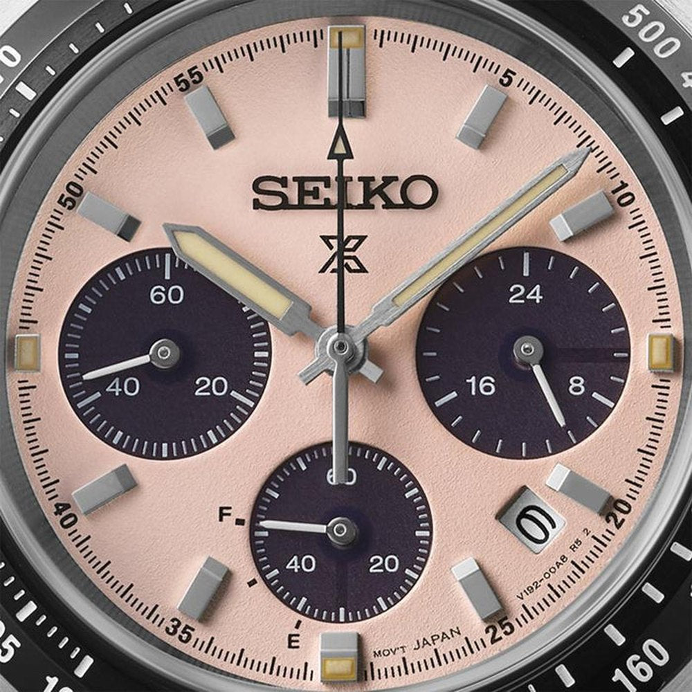 Seiko Mens Prospex Speedtimer Solar Chronograpg Watch In Sliver/Black/Pink Dial