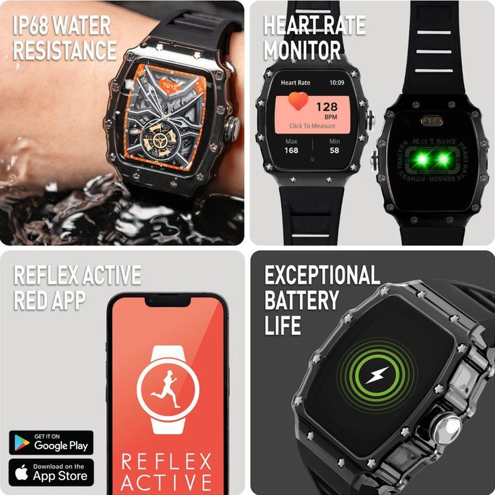 Reflex  Active Mens Black Screen Silicone Watch In Black