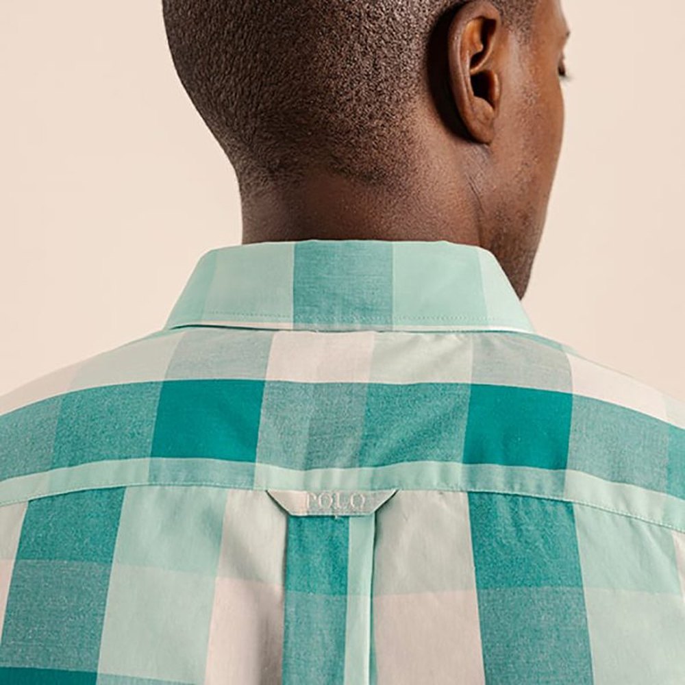 Polo Mens Multi Check Short Sleeves Shirt In Aqua