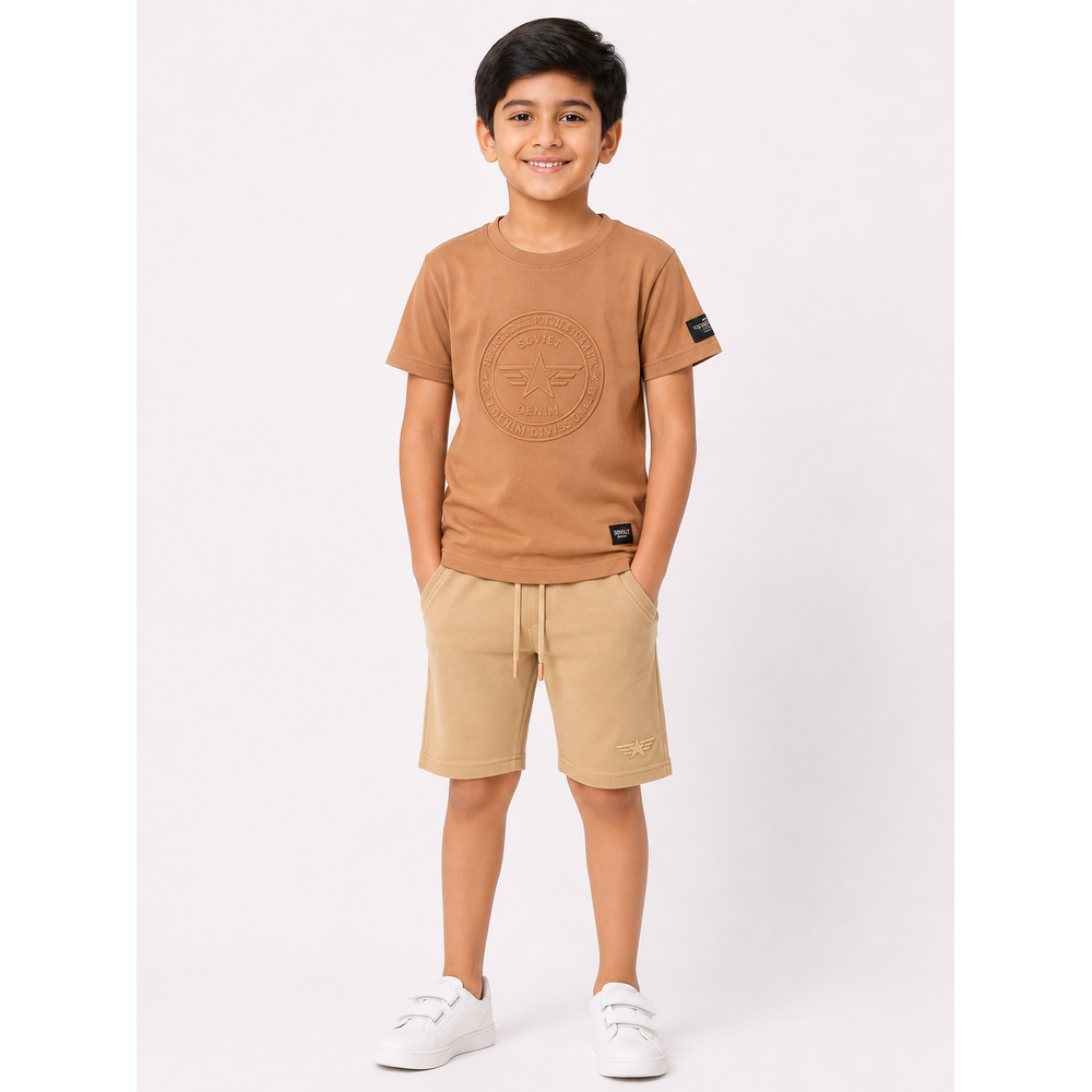 Soviet Boys Medal Velvety Suede Track Shorts In Light Khaki