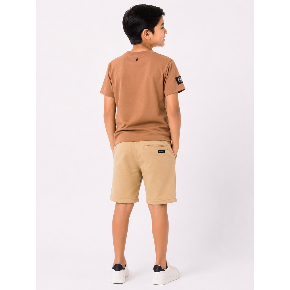 Soviet Boys Medal Velvety Suede Track Shorts In Light Khaki