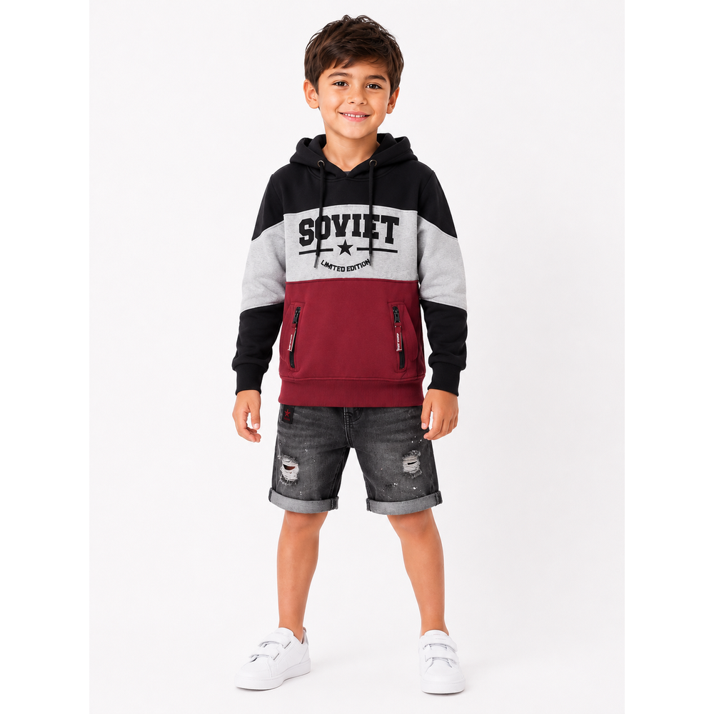 Soviet Boys Mitch Fashion Sweat Top Hoodie In Grey Multi
