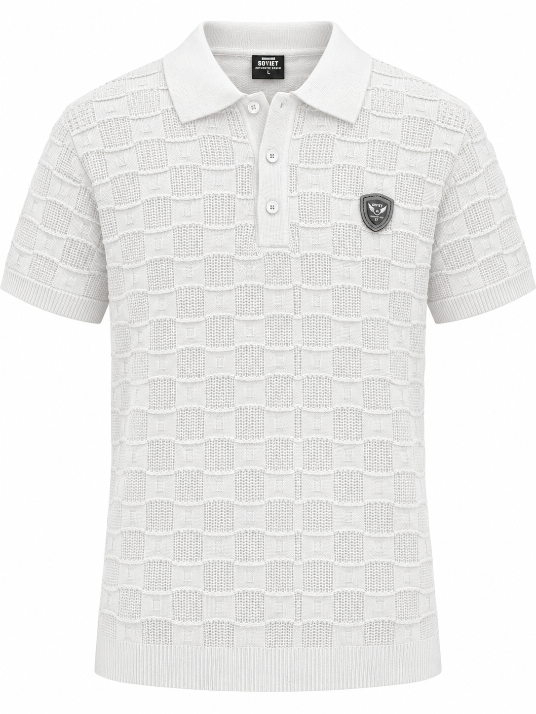 Soviet Cuba Mens Short Sleeve Knitted Golfer In White