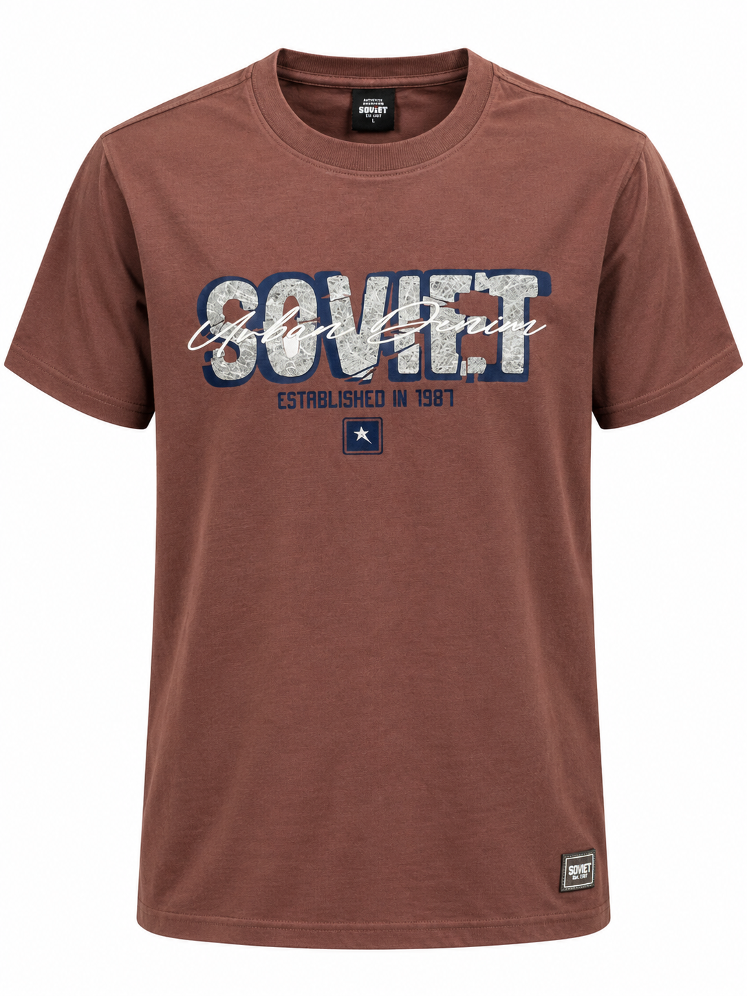 Soviet Penn Mens Short Sleeve Box Fit Fashion T-Shirt In Chocolate