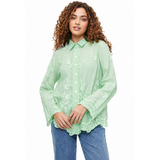 Stella Morgan Embroidered Voile Shirt With Scallop Hem and Sleeve End Detail In Mint