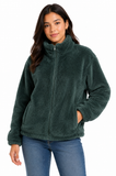 Izabel London Long Sleeve Zip Through Teddy Jacket In Green
