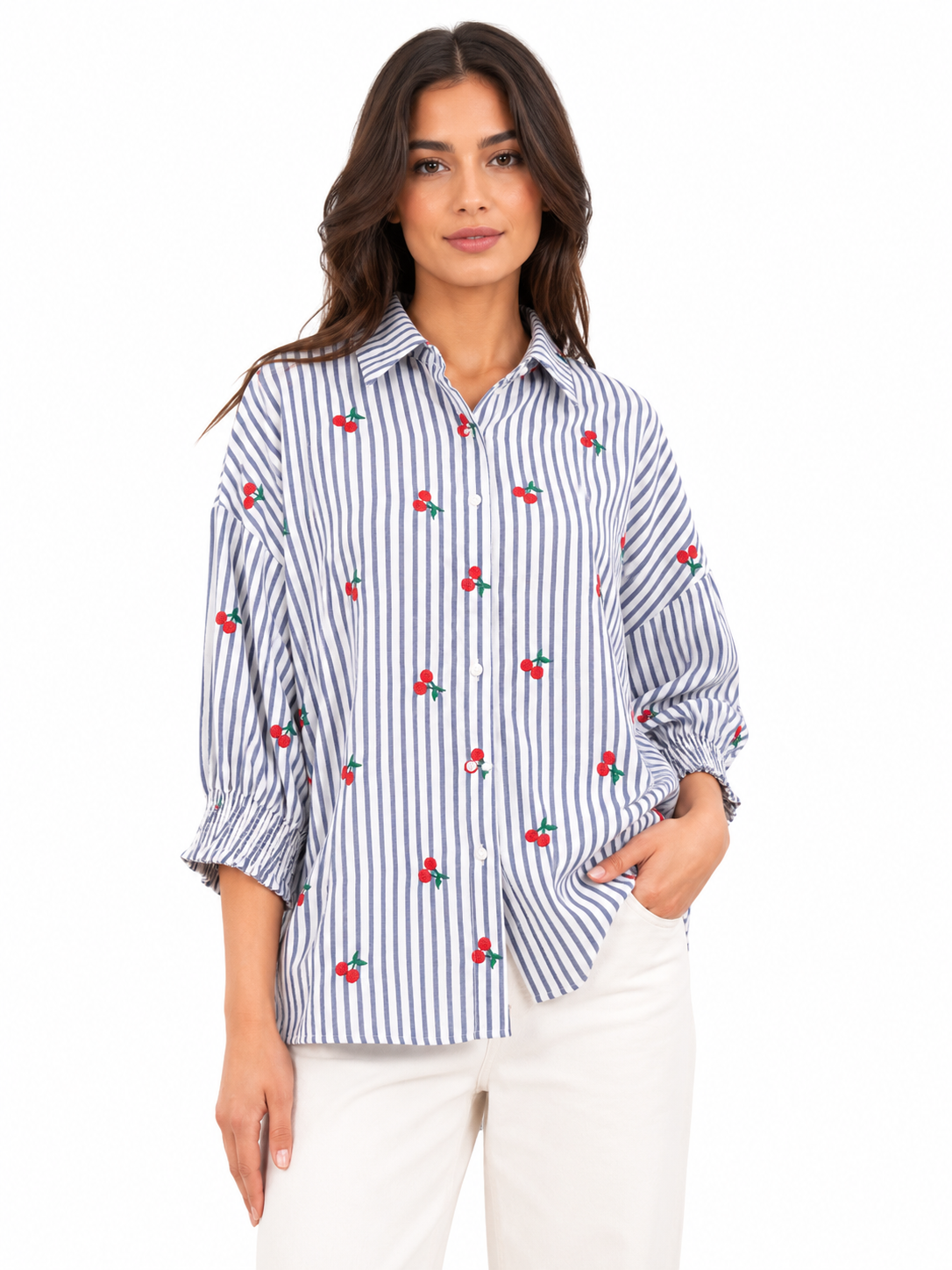 Stella Morgan 3/4 Sleeve With Elastic Shirt In Blue