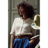Mandi Floral Lace Texture 1/2 Sleeve Shirt In Cream