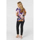 Mandi Abstract Lace Short Puff Sleeve Shirt In Pink Multi