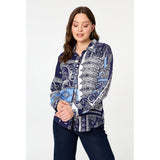 Izabel London Patchwork Long Sleeve Shirt In Navy