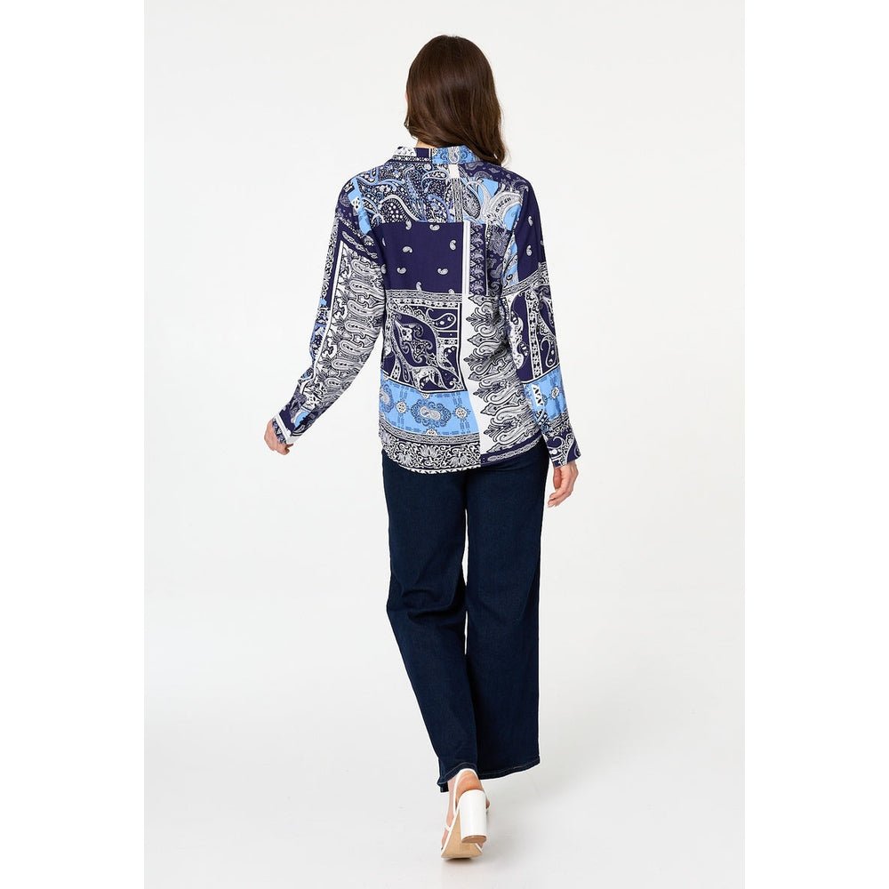 Izabel London Patchwork Long Sleeve Shirt In Navy