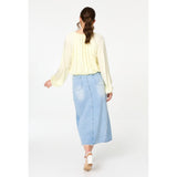 Stella Morgan Tie Front Long Sleeve Bubble Hem Blouse in Yellow