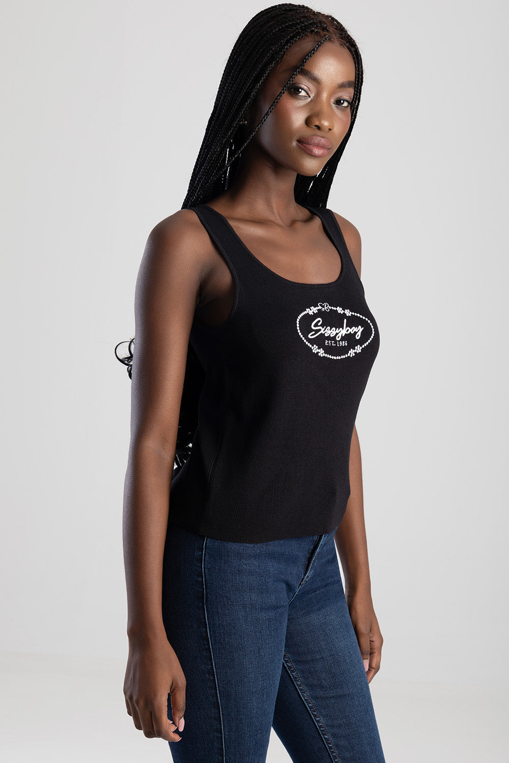 Sissy boy Ladies Embroidered Logo Tank Top In Black