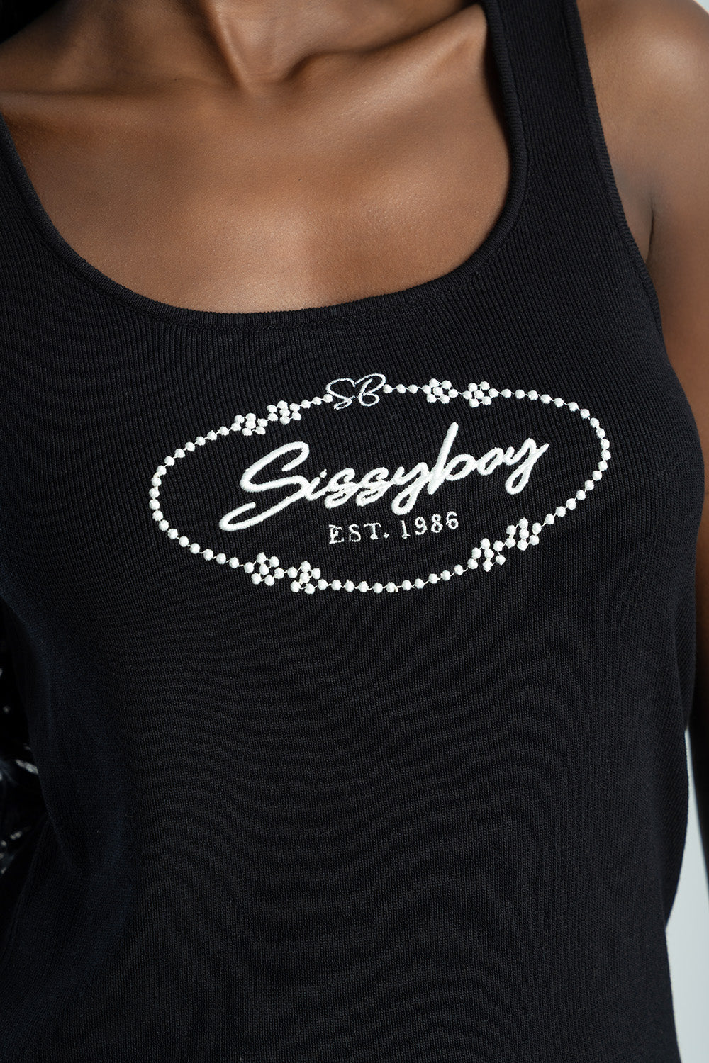 Sissy boy Ladies Embroidered Logo Tank Top In Black