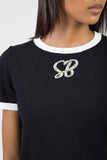 Sissy boy Womens Short Sleeve Knitwear Top With Bling In Black