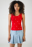 Sissy boy Red Sleeveless Knitwear Vest Top With White Hearts
