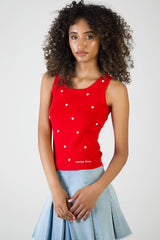 Sissy boy Red Sleeveless Knitwear Vest Top With White Hearts