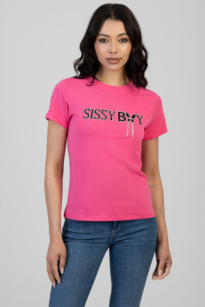 Sissy Boy Womens Glitter In The Dark Regular T-Shirt In Pink