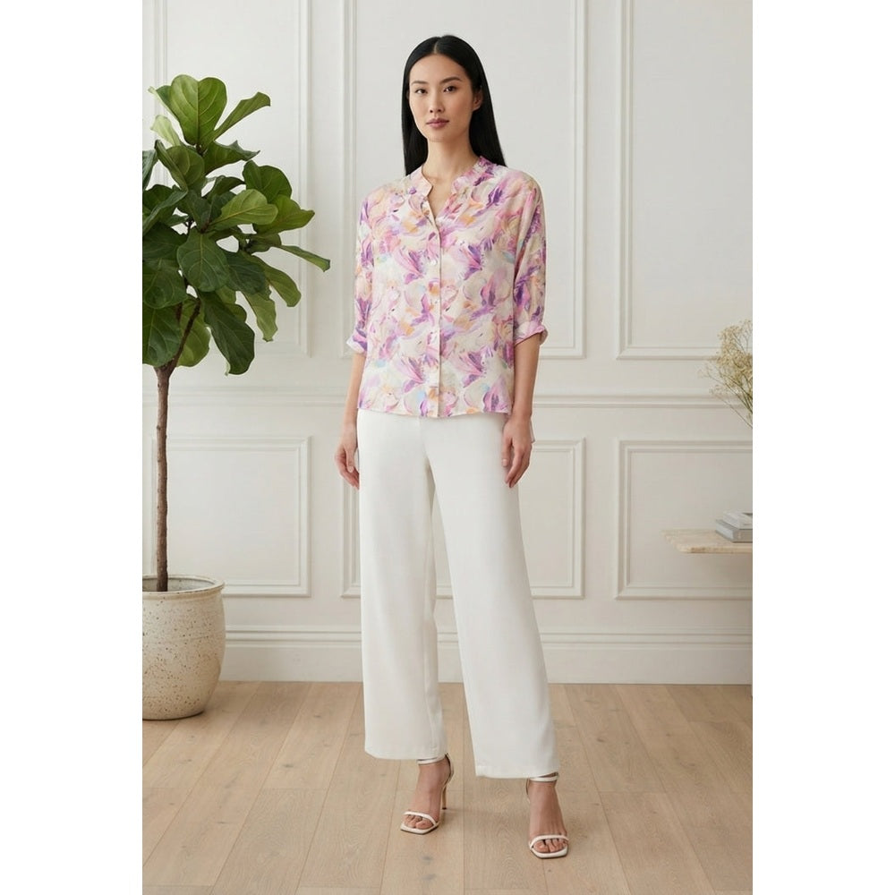 Stella Morgan Abstract Curve Hem 3/4 Sleeve Blouse in Pink