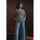 Izabel London Printed Button 3/4 Sleeve Relaxed Blouse in Navy Multi