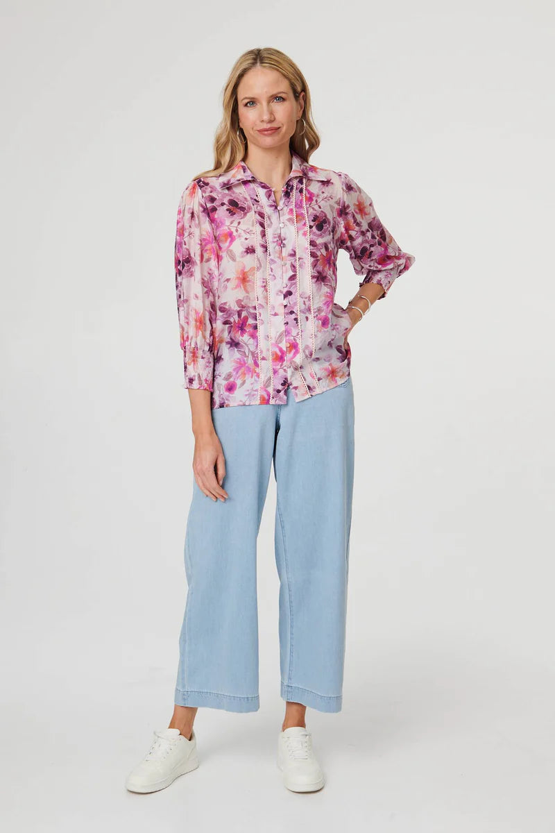 Izabel London Ladies Half Sleeve Printed Sheer Shirt In Pink