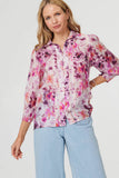 Izabel London Ladies Half Sleeve Printed Sheer Shirt In Pink