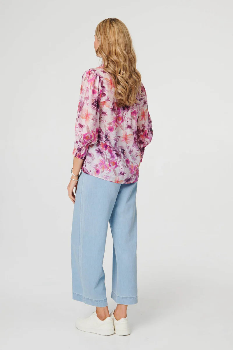 Izabel London Ladies Half Sleeve Printed Sheer Shirt In Pink