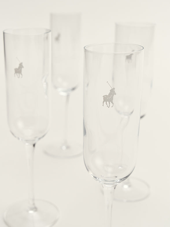 Polo Champagne Flute Glasses 4 Piece Set in Transparent