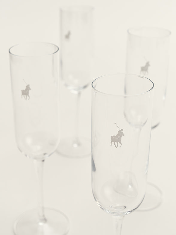 Polo Champagne Flute Glasses 4 Piece Set in Transparent