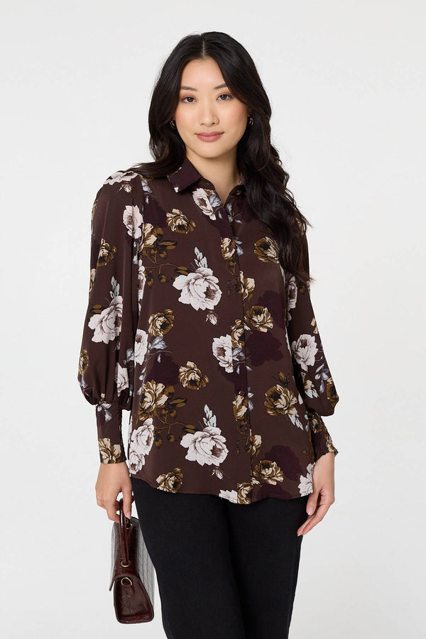 Izabel London Ladies Printed Floral Blouse In Brown