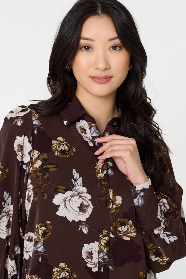 Izabel London Ladies Printed Floral Blouse In Brown