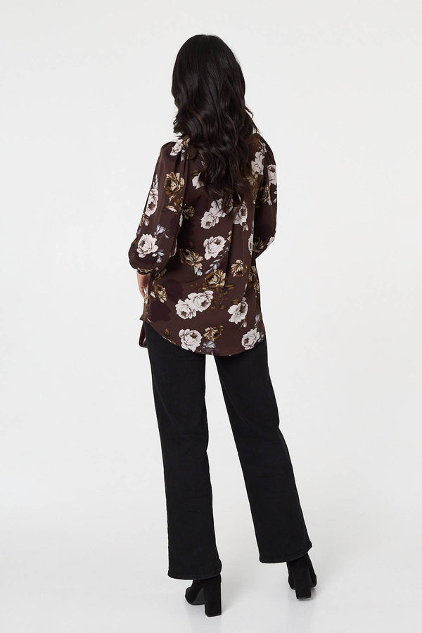 Izabel London Ladies Printed Floral Blouse In Brown