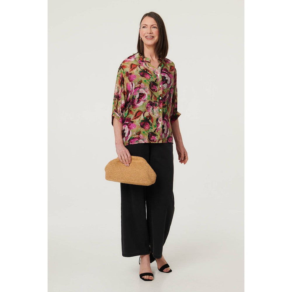 Stella Morgan Floral Button Relaxed Blouse In Pink Multi