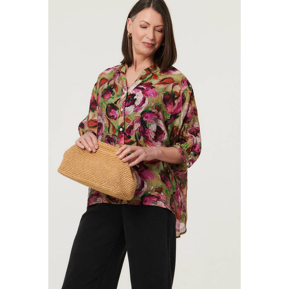 Stella Morgan Floral Button Relaxed Blouse In Pink Multi