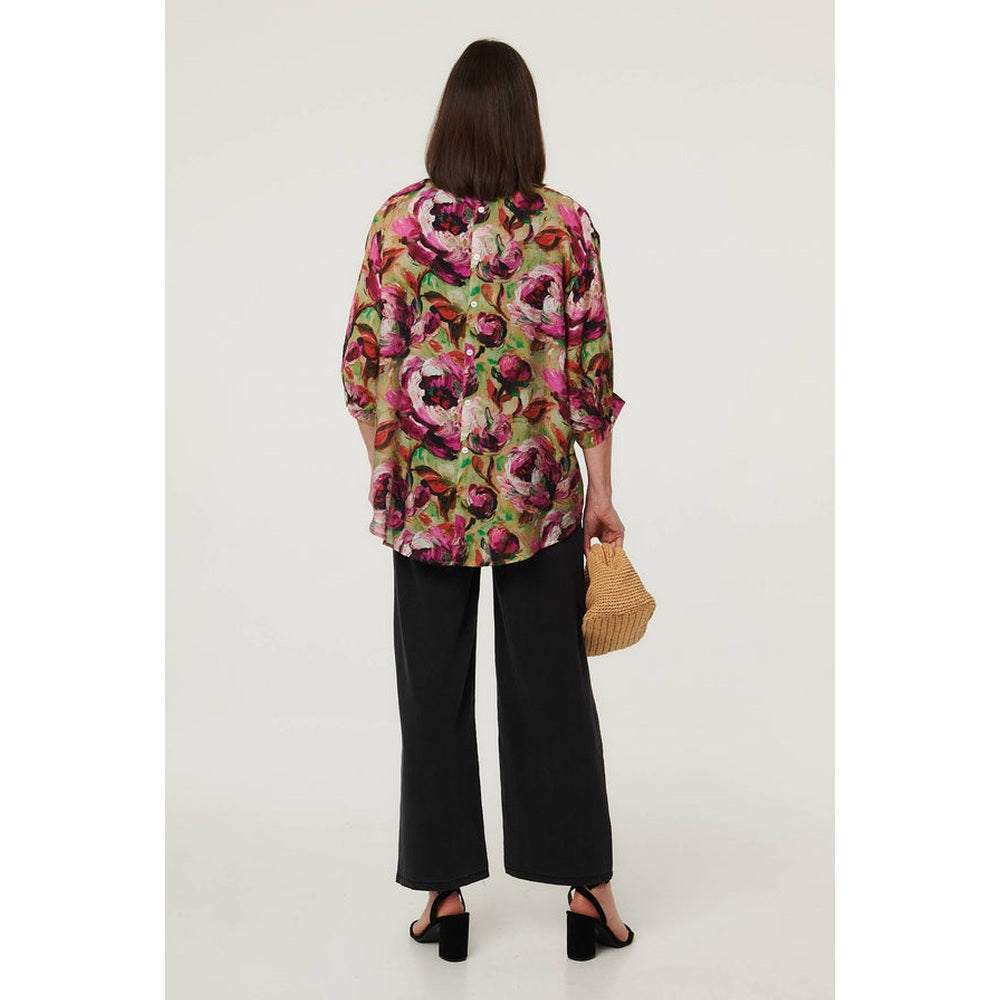 Stella Morgan Floral Button Relaxed Blouse In Pink Multi