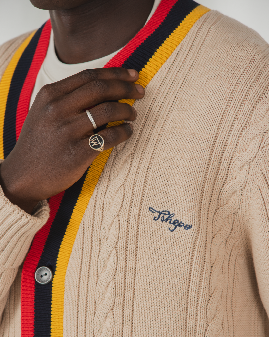 Tshepo Jeans Unisex Knitted Cardigan In Beige