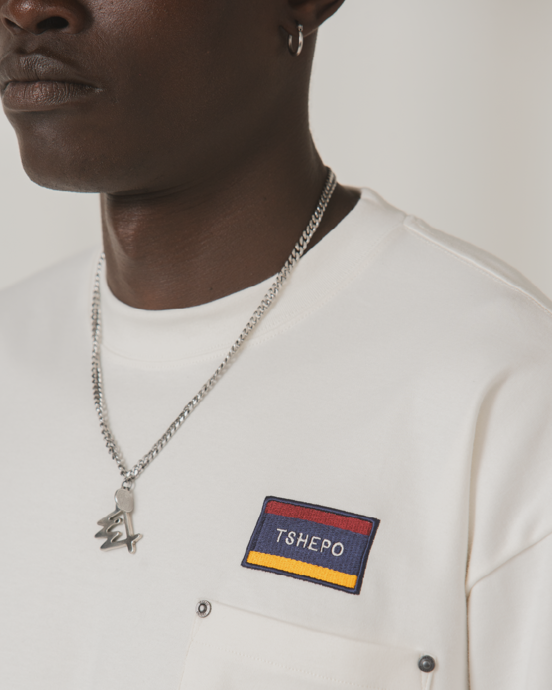 Tshepo Jeans Mens Pocket Flag T-Shirts In Ivory