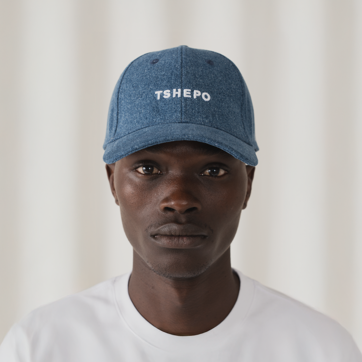Tshepo Jeans Mens Denim Wordmark Caps In Mid Blue