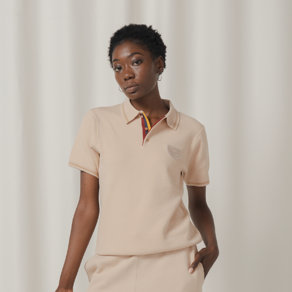 Tshepo Jeans Classic Knit Patch Golfer In Beige