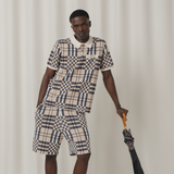 Tshepo Jeans Check Knit Golfer In Navy