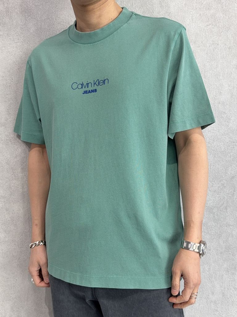 Calvin Klein Mens 206 Acid Wash Graphic T-Shirt In Green