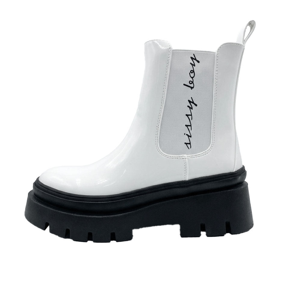 Sissyboy Ladies Alma Patent Ankle Boots In White