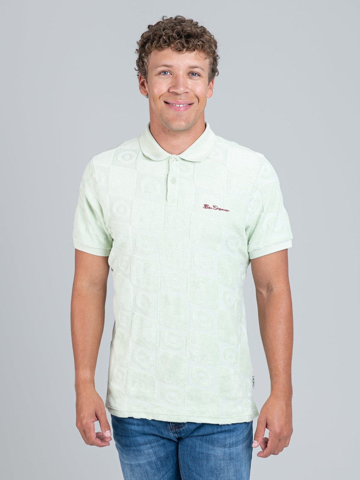 Ben Sherman Mens Terry Tar Textured Polo Pistachio