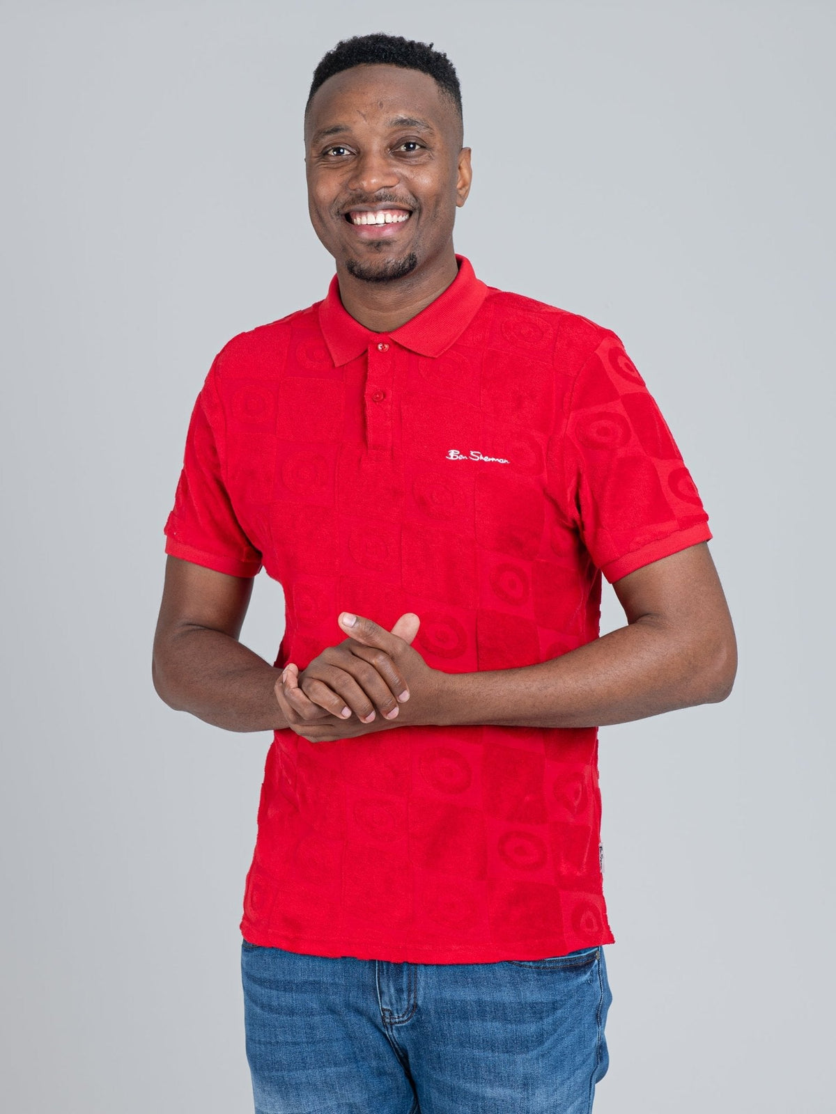 Ben Sherman Mens Terry Tar Textured Polo Red