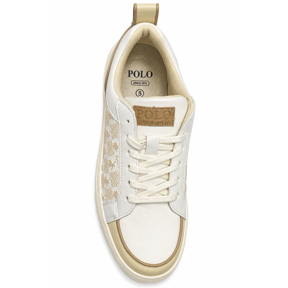 Polo Womens Block Monogram Sneakers In Stone