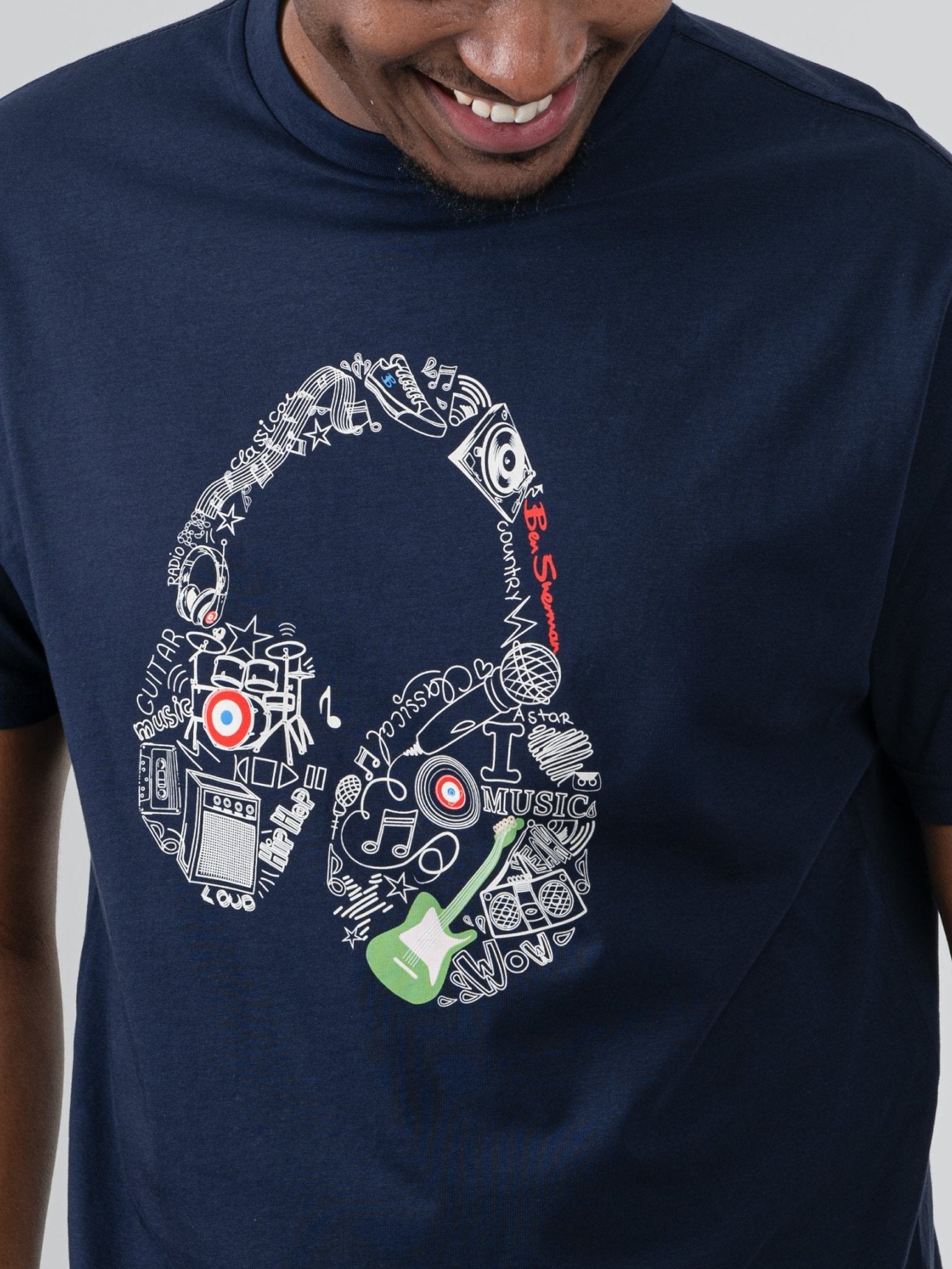 Ben Sherman Mens Typography Headphones T-Shirt In Navy
