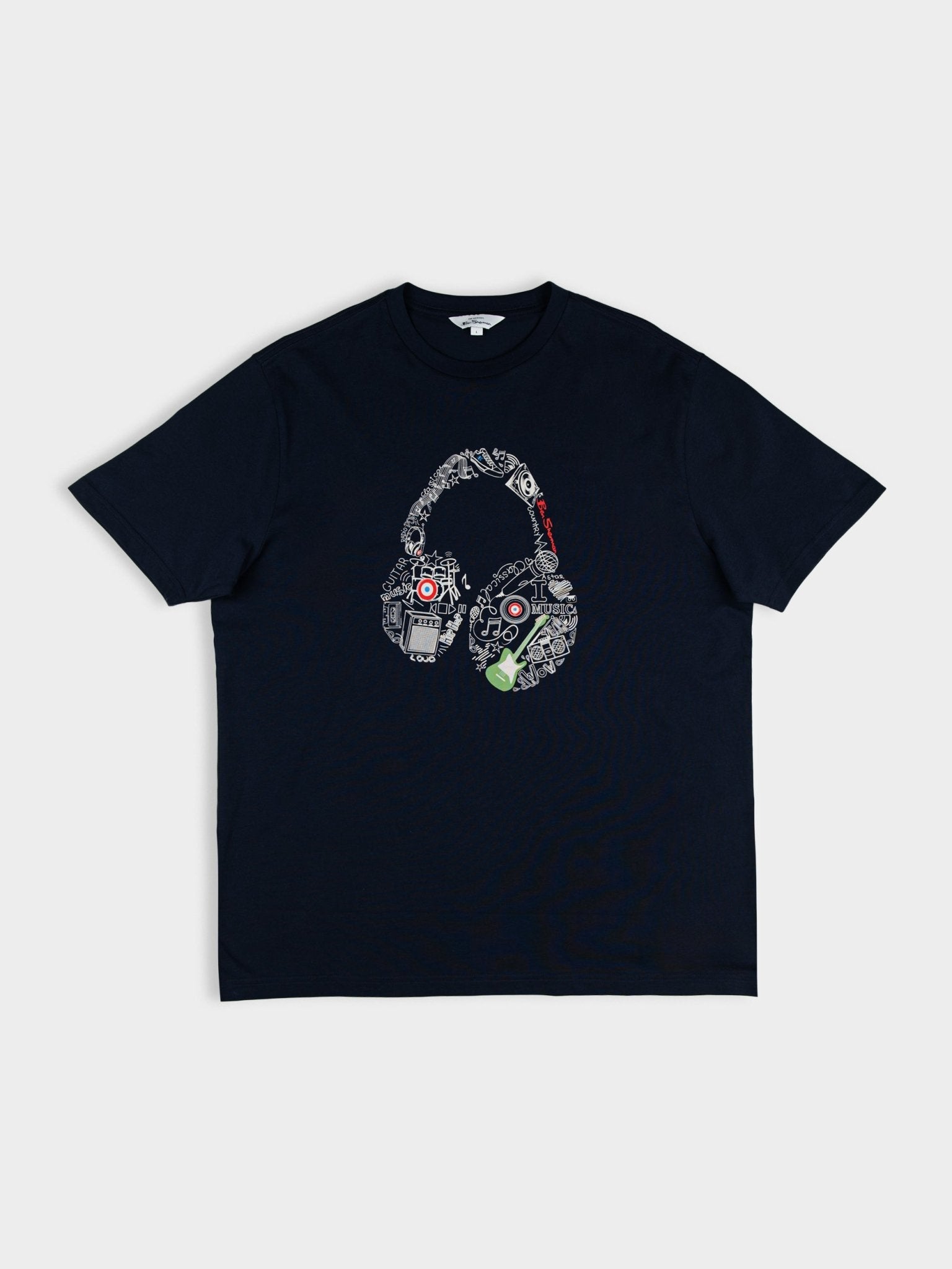 Ben Sherman Mens Typography Headphones T-Shirt In Navy