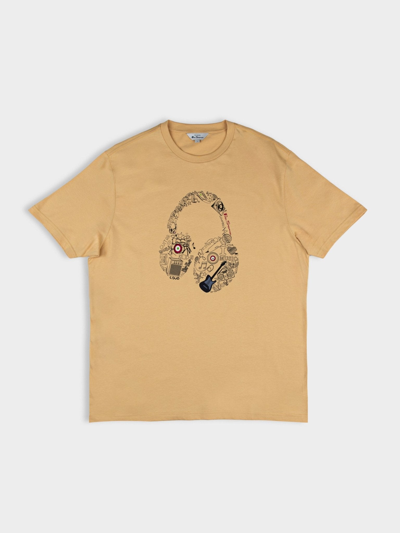 Ben Sherman Mens Typography Headphones T-Shirt In New Wheat