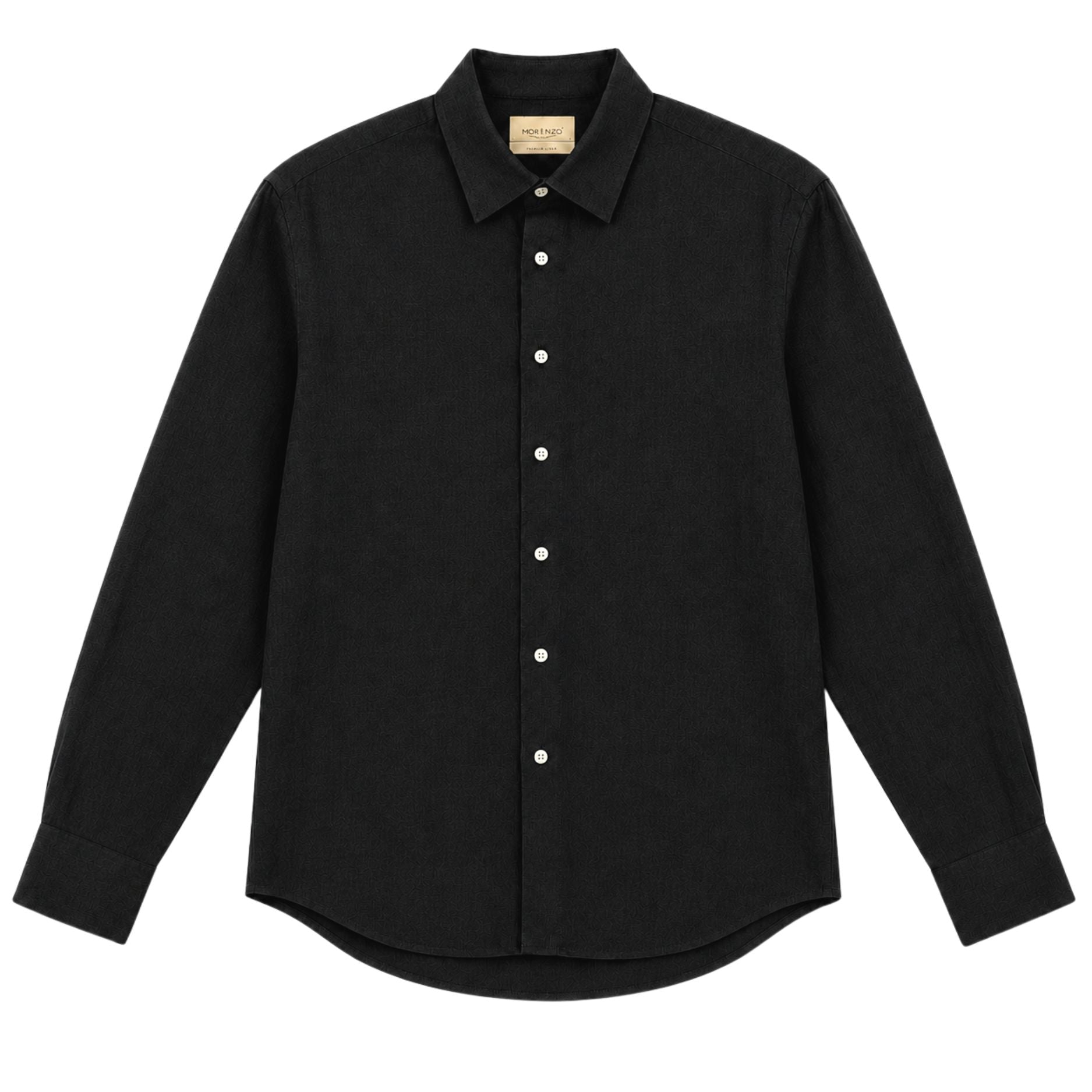 Morenzo Mens Long Sleeve Linen Shirt In Black